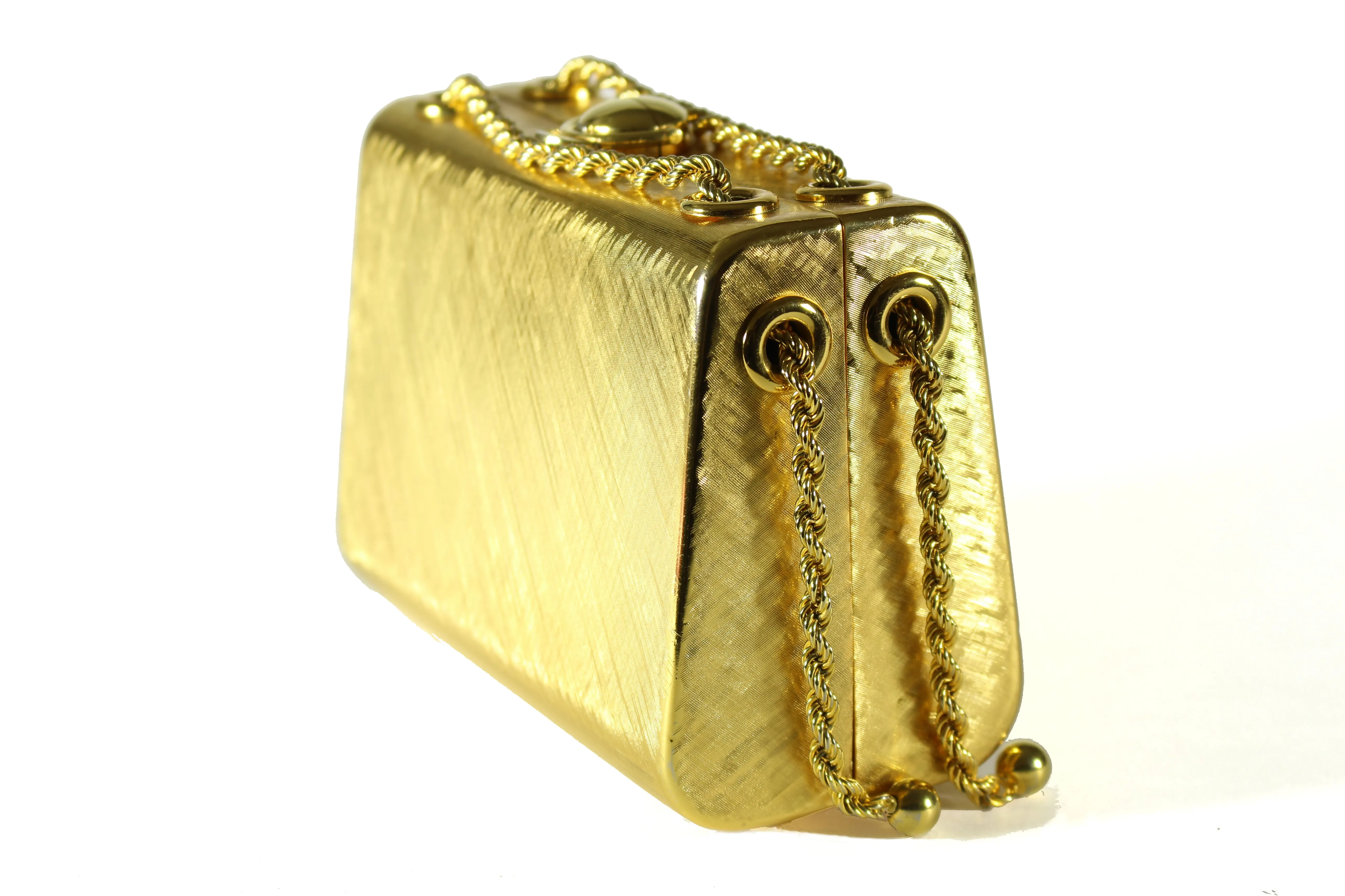 RODO clutch gold tone box bag with sliding chain