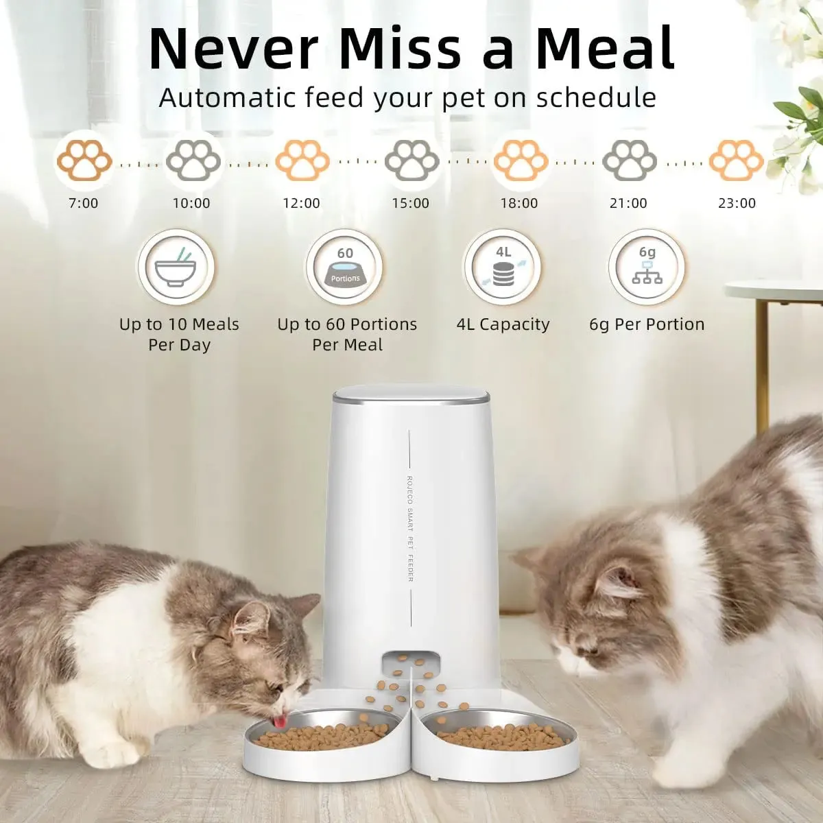 ROJECO Automatic Cat Feeder Pet Smart WiFi Cat Food Kibble Dispenser Remote Control Auto Feeder For Cat Dog Dry Food Accessories