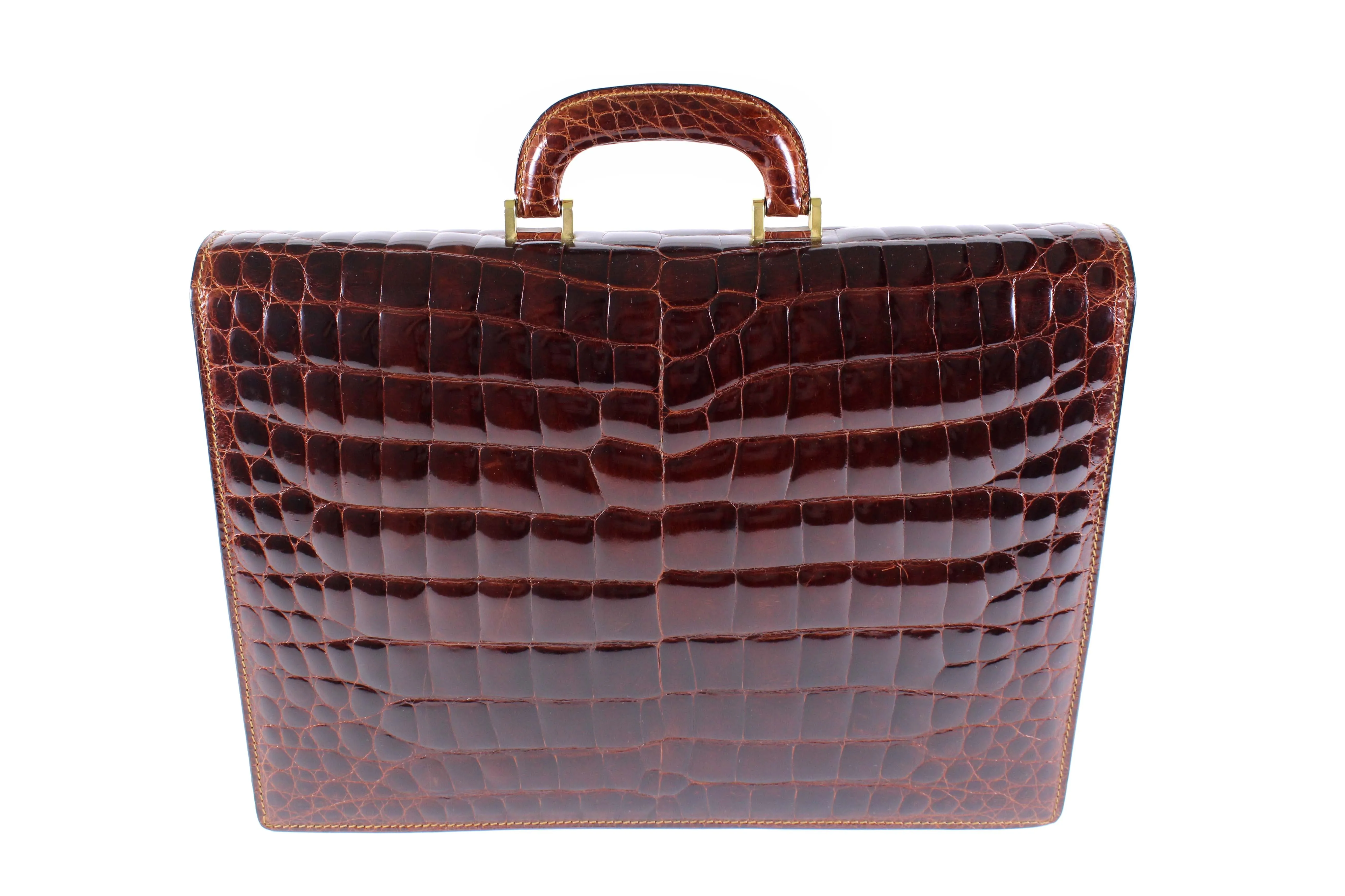 SCILPRA brown crocodrile skin executive briefcase