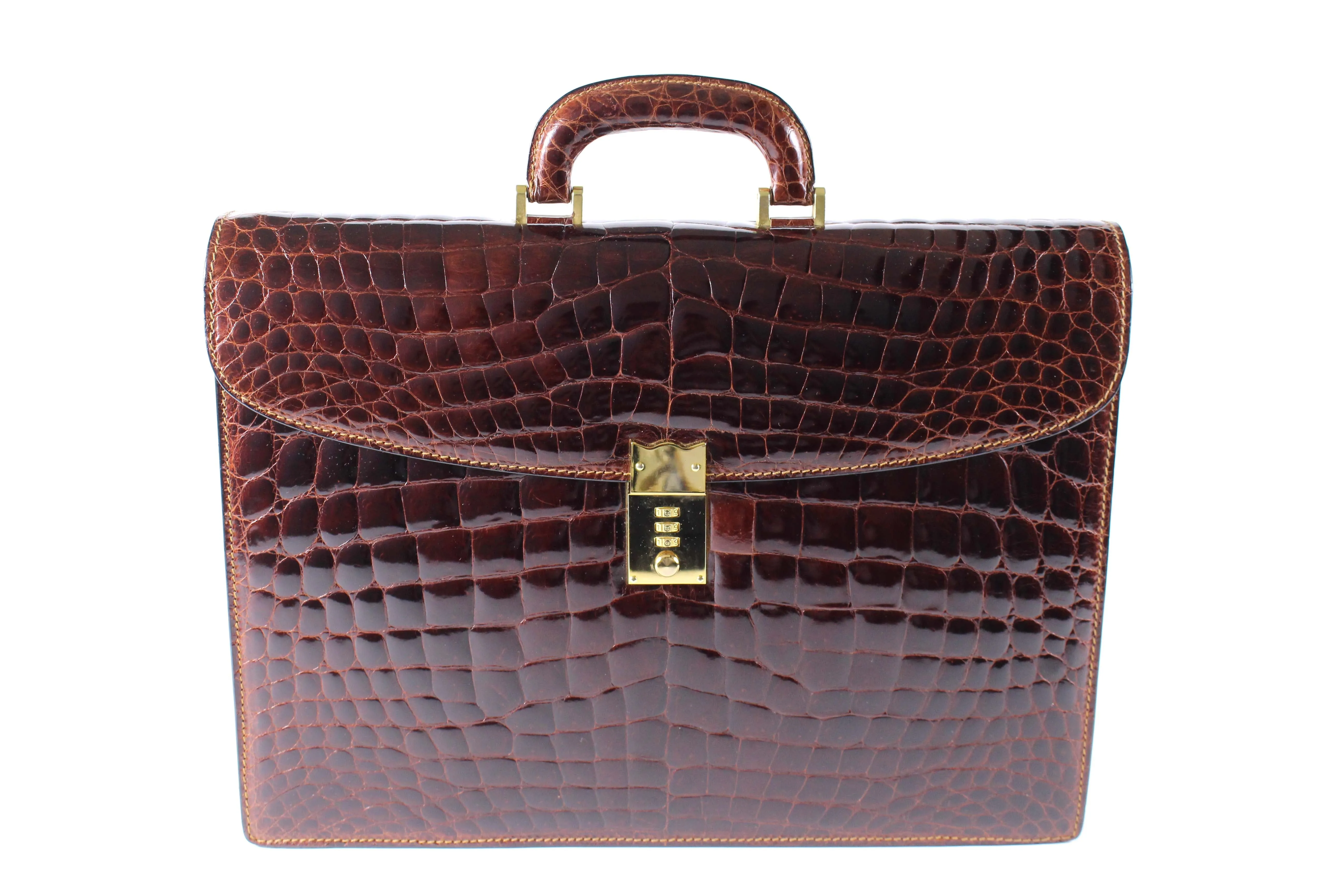 SCILPRA brown crocodrile skin executive briefcase