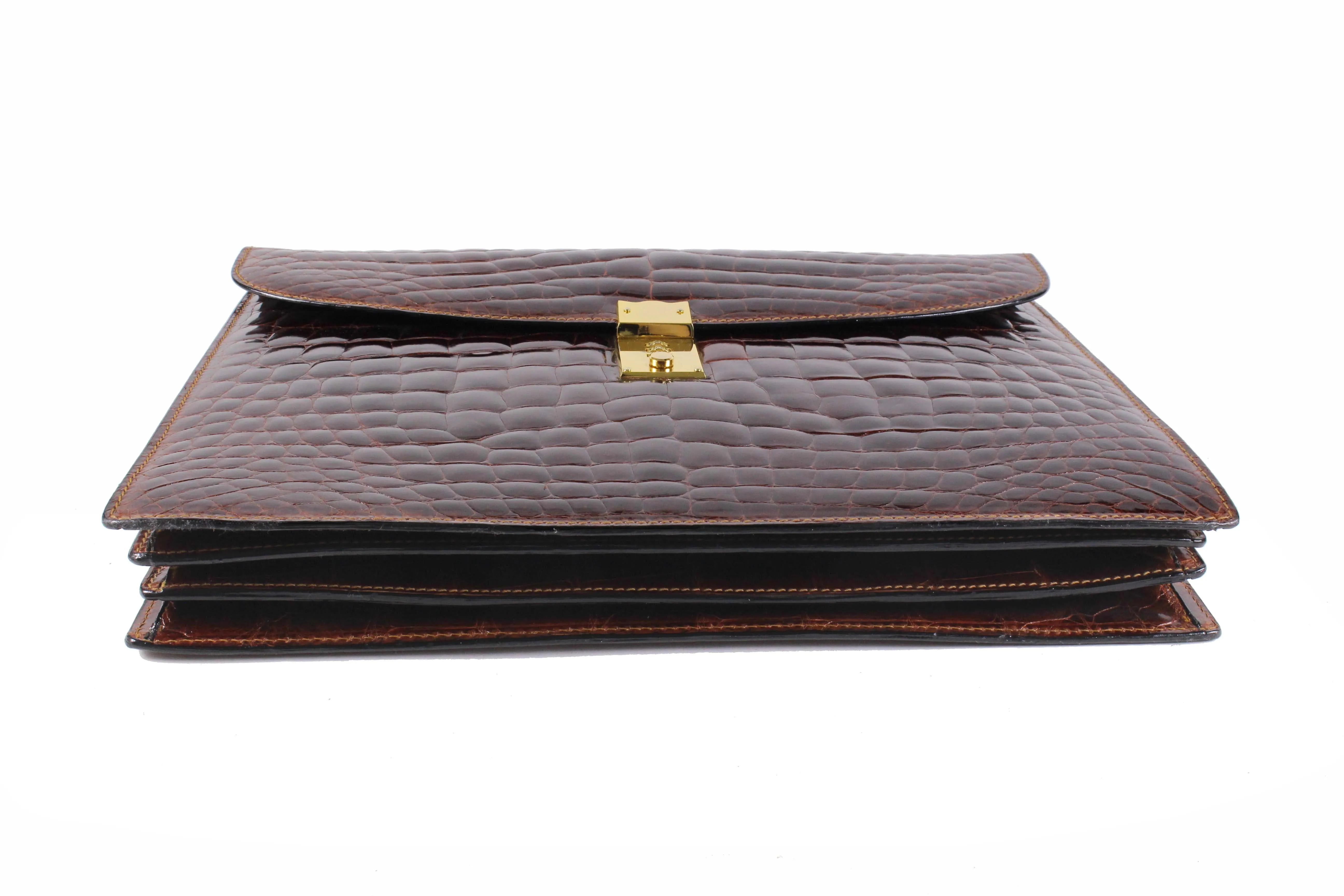 SCILPRA brown crocodrile skin executive briefcase