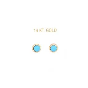 Small Turquoise Stone with Gold Halo Earring