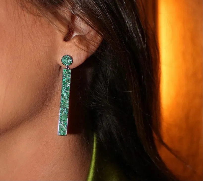 Stardust Earrings Silver Emerald