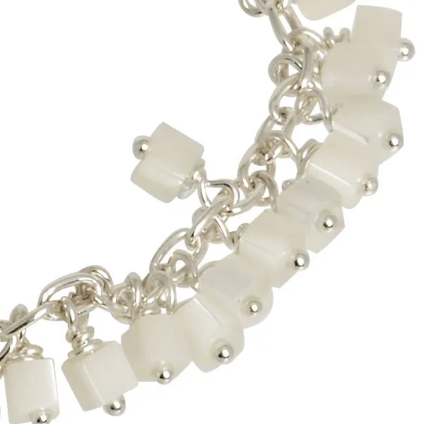 White Pearl Cube Charm Bracelet